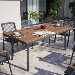 Tavolo da giardino 180x90 cm con top effetto legno e struttura in metallo antracite - Ibisco