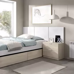 Testata per letto singolo in legno bianco con comodino effetto rovere naturale - Byte