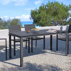 Tavolo da giardino 156x78 cm in acciaio con top a doghe in resina grigio - Ritrovo