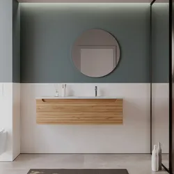 Mobile bagno sospeso 120 cm rovere gold con lavabo dx e specchio - Deck
