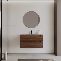 Mobile bagno sospeso 90 cm rovere deciso cannettato con cassetti e lavabo in vetro marrone kodiak - Deck