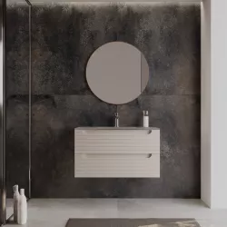 Mobile bagno sospeso 90 cm cashmere cannettato con cassetti e lavabo in vetro marrone kodiak - Deck