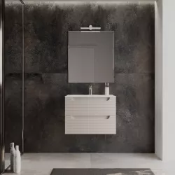 Mobile bagno sospeso 70 cm con cassetti cashmere cannettato con lavabo e specchio - Deck