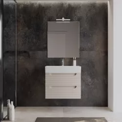 Mobile bagno sospeso 70 cm con cassetti  cashmere cannettato con lavabo integrato e specchio - Deck