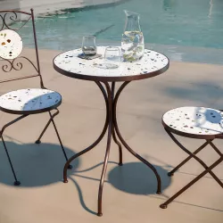 Tavolo da giardino rotondo 60 cm in metallo marrone con top decoro terrazzo itaca - Otranto