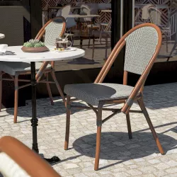 Sedia da giardino in alluminio effetto legno scuro e textilene beige e nero - Sylvie