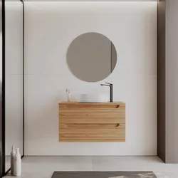 Mobile bagno sospeso 90 cm rovere gold cannettato con cassetti e  top con specchio - Deck