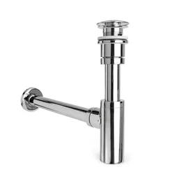 Set piletta click-clack universale e sifone di scarico tondo per lavabo cromo