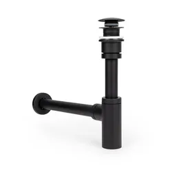 Set piletta click-clack universale e sifone di scarico tondo per lavabo nero opaco