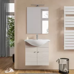 Mobile bagno sospeso 60 cm con lavabo integrato e specchio effetto legno di larice sbiancato - Benjo