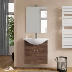 Mobile bagno sospeso 60 cm con lavabo integrato e specchio effetto legno pecan  - Benjo