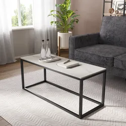 Tavolino 100x44h cm top in ceramica bianco con gambe in acciaio nero - Stefell