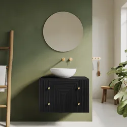 Mobile bagno portalavabo 70 cm con cassetti in legno di mango cannettato nero - Dunkel