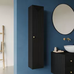 Colonna bagno sospesa 120 h cm in legno di mango nero effetto cannettato - Dunkel