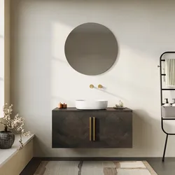 Mobile bagno portalavabo 100 cm 2 ante bronzo in legno di mango - Lyle