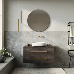 Mobile bagno portalavabo 90 cm 2 cassetti bronzo in legno di mango - Lyle
