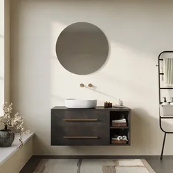 Mobile bagno portalavabo 100 cm con cassetti e vani a giorno bronzo in legno di mango - Lyle