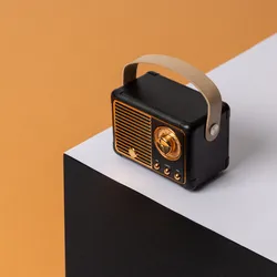 Altoparlante bluetooth 5x12 cm portatile ricaricabile nero a forma di radio vintage - Betty