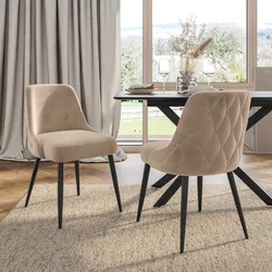 Set 2 sedie in velluto beige con gambe in metallo nero - Accent