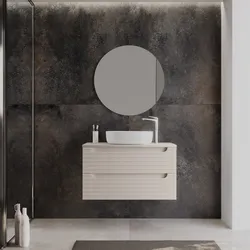 Mobile bagno sospeso 90 cm cashmere cannettato con cassetti e  top con specchio - Deck