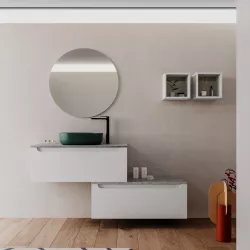 Mobile bagno sospeso portalavabo decentrato 90cm bianco opaco con top in grigio pietra - Sleek