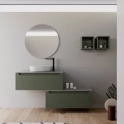 Mobile bagno sospeso portalavabo decentrato 90 cm verde cemento con top in grigio pietra - Sleek