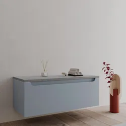 Cassettone bagno sospeso 90cm carta da zucchero con top in grigio pietra - Sleek