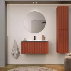 Mobile bagno sospeso 100 cm terrarossa effetto cannettato con lavabo e specchio - Lameck