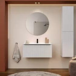 Mobile bagno sospeso 100 cm bianco opaco effetto cannettato con lavabo e specchio - Lameck