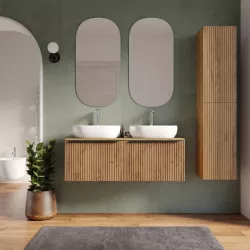 Mobile bagno sospeso 120 cm rovere africa effetto cannettato con top e specchio - Lameck