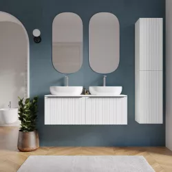 Mobile bagno sospeso 120 bianco opaco effetto cannettato e top con specchio - Lameck