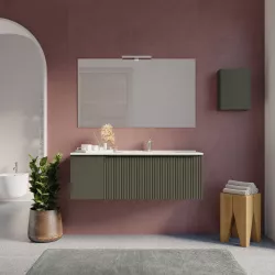 Mobile bagno sospeso 120 cm verde selva effetto cannettato con anta e lavabo dx con specchio - Lameck