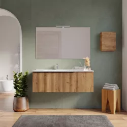 Mobile bagno sospeso 120 cm rovere africa effetto cannettato con anta e lavabo sx con specchio - Lameck