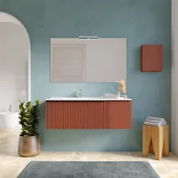 Mobile bagno sospeso 120 cm terrarossa effetto cannettato con anta e lavabo sx con specchio - Lameck