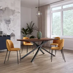 Tavolo da pranzo 160x80 cm top effetto rovere deciso 38 mm e gambe incrociate in metallo nero – Arkeo
