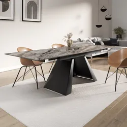 Tavolo estensibile 180-260x90 cm con top in ceramica grigio nuvolato e gambe in metallo nero - Ektor