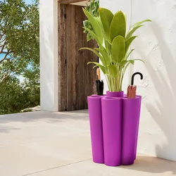 Portaombrelli rotondo 50 cm da interno o esterno in polietilene viola con portavaso - Moreja