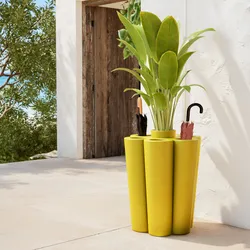 Portaombrelli rotondo 50 cm da interno o esterno in polietilene giallo con portavaso - Moreja