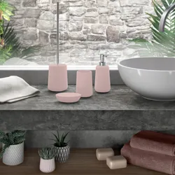 Set 4 accessori da appoggio in ceramica rosa rigato - Marika di Gedy