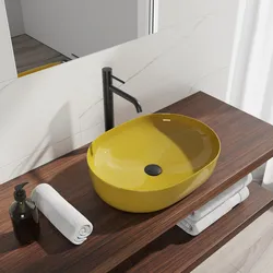 Lavabo d'appoggio ovale in ceramica 60x42 cm giallo senape lucido - Cloe