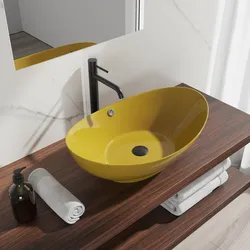 Lavabo ovale a bacinella 60x37 cm in ceramica giallo senape lucido - Cloe