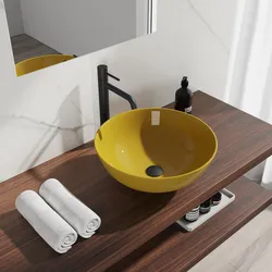 Lavabo d'appoggio tondo 42 cm in ceramica giallo senape - Cloe