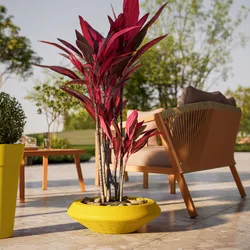Vaso da esterno rustico rotondo 49 cm in polietilene giallo - Solyta