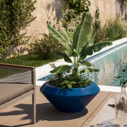 Vaso da esterno rustico rotondo 68 cm in polietilene blu - Solyta