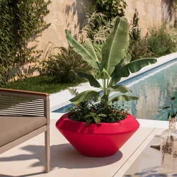 Vaso da esterno rustico rotondo 68 cm in polietilene rosso fragola - Solyta