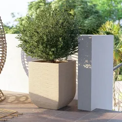 Vaso da esterno rustico 43,5x43,5 cm tutta capienza in polietilene crema - Ludovico