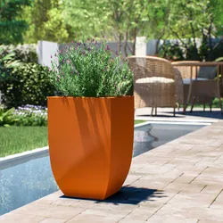 Vaso da esterno liscio 43,5x43,5 cm tutta capienza in polietilene arancione - Ludovico