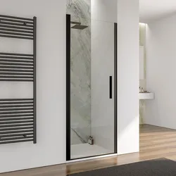 Box doccia nicchia 80 cm battente con vetro trasparente e profilo nero opaco 195h - Nilo