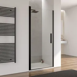 Box doccia nicchia 90 cm battente con vetro trasparente e profilo nero opaco 195h - Nilo