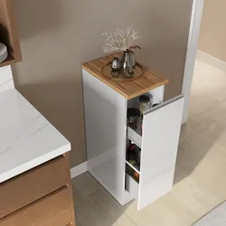 Colonna portaspezie 30x85h cm con 1 cassetto con soft close bianco lucido e rovere wotan - Maira